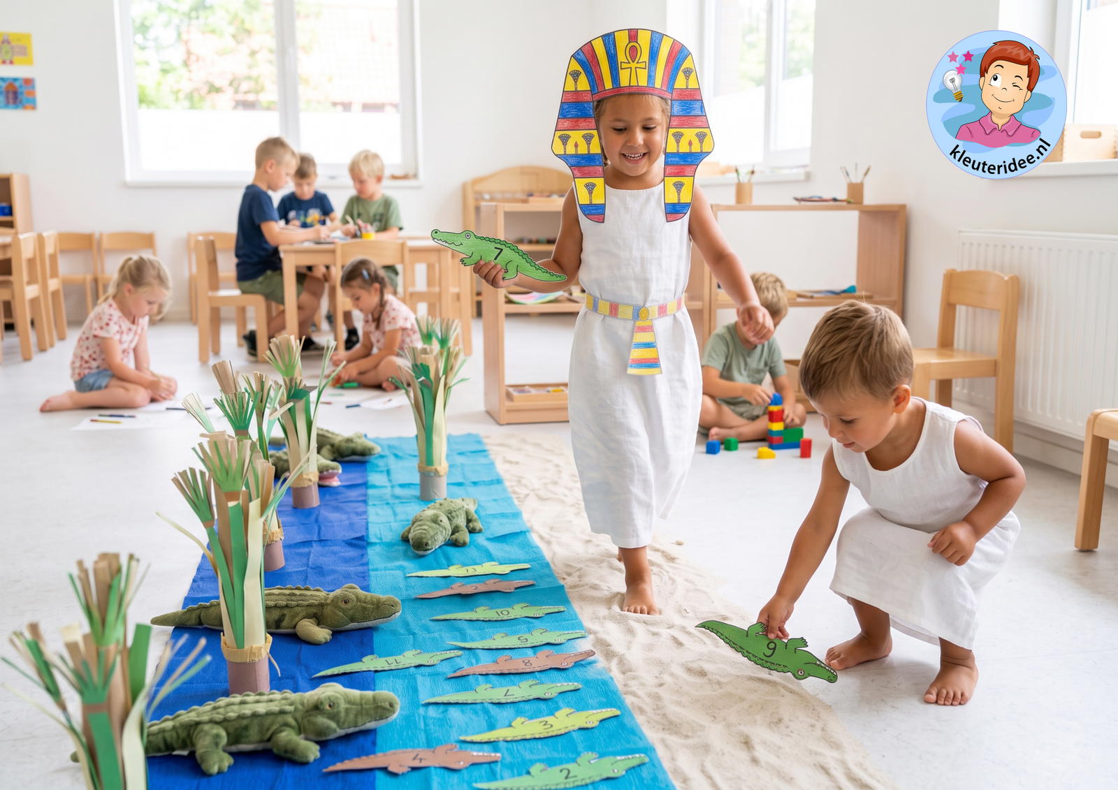 Spelhoek nijl en Egyptische hoed kleuteridee